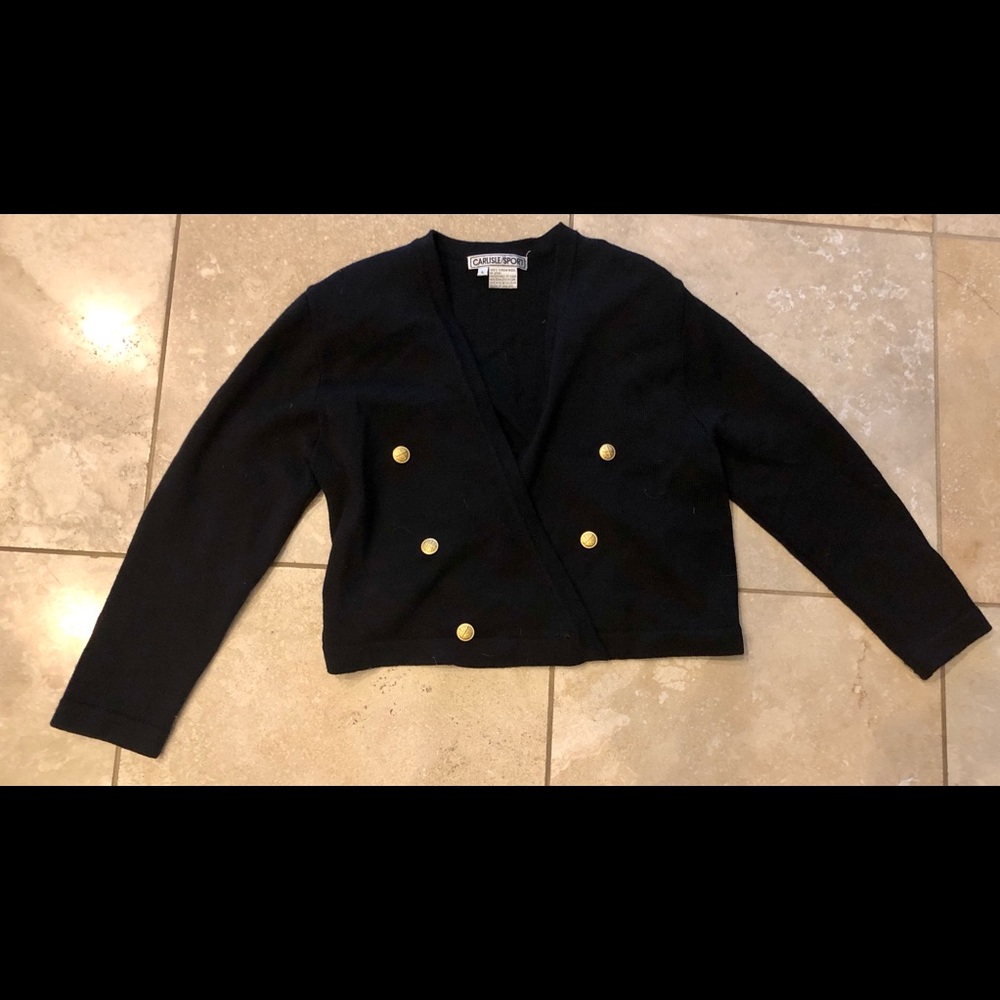 VINTAGE CARISILE• L BLACK CARDIGAN GOLD BUTTONS